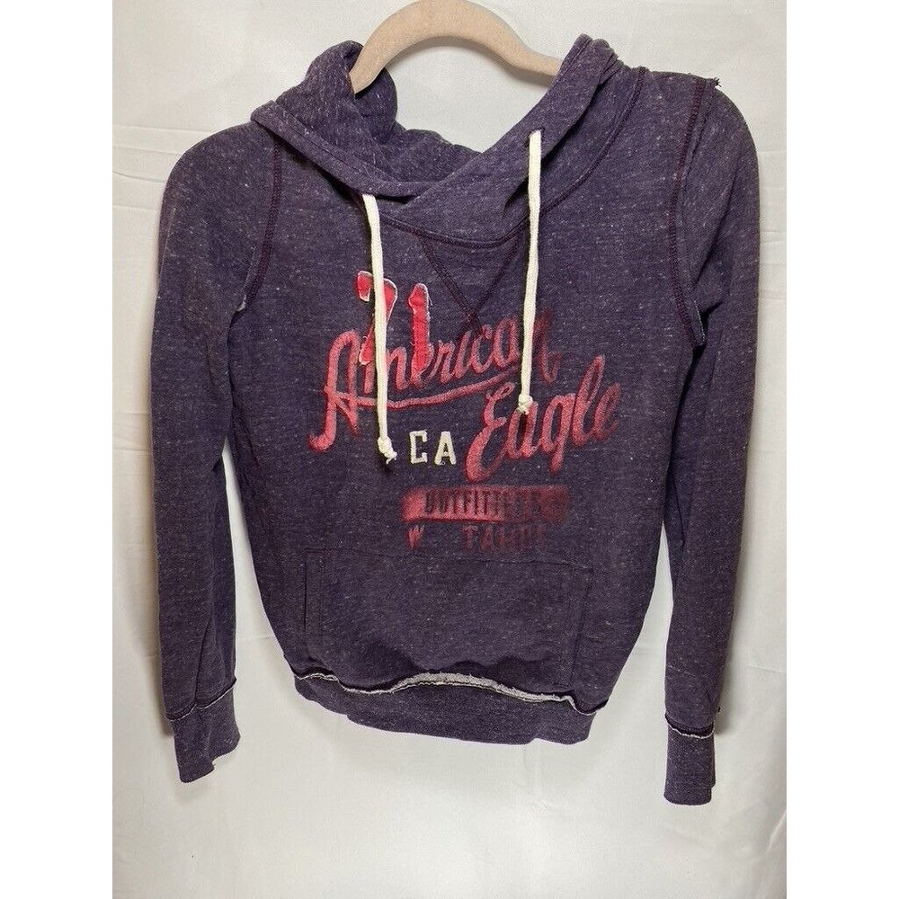 American Eagle Sweater Womens Small Petite Purple Logo Pullover Hoodie Ladies. - Picture 1 of 7